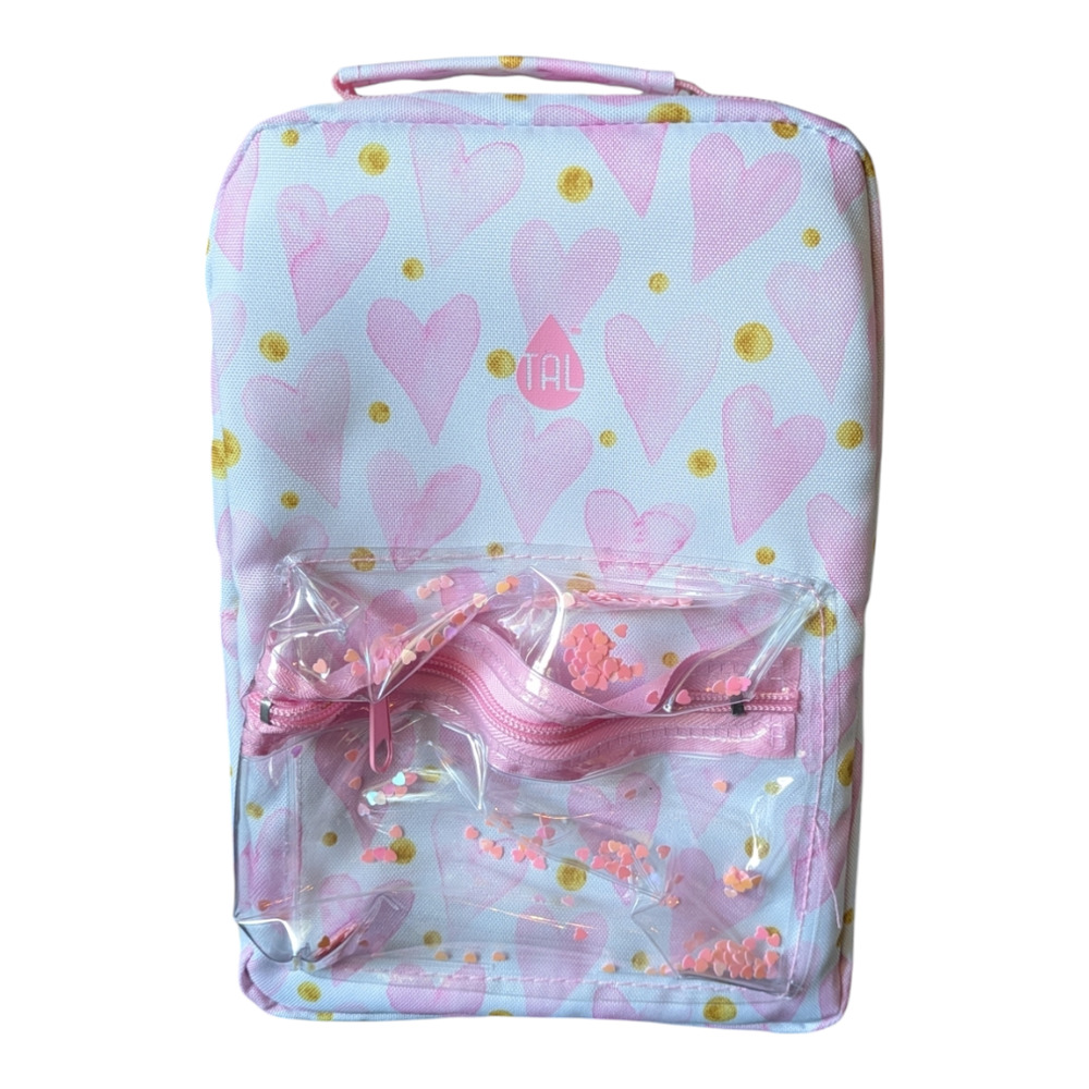 TAL - Insulated Lunch Bag -Pink Hearts - Netted Pocket - Easy Carry Handle - NWT